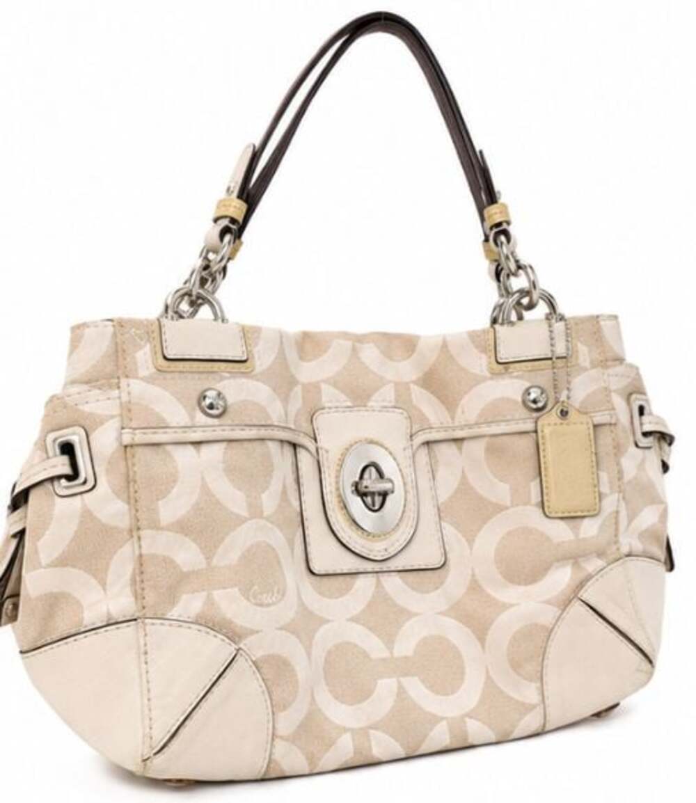 Coach Peyton Op Art Carryall Satchel Bag Tote 14515 Purse Handbag Ivory Beige